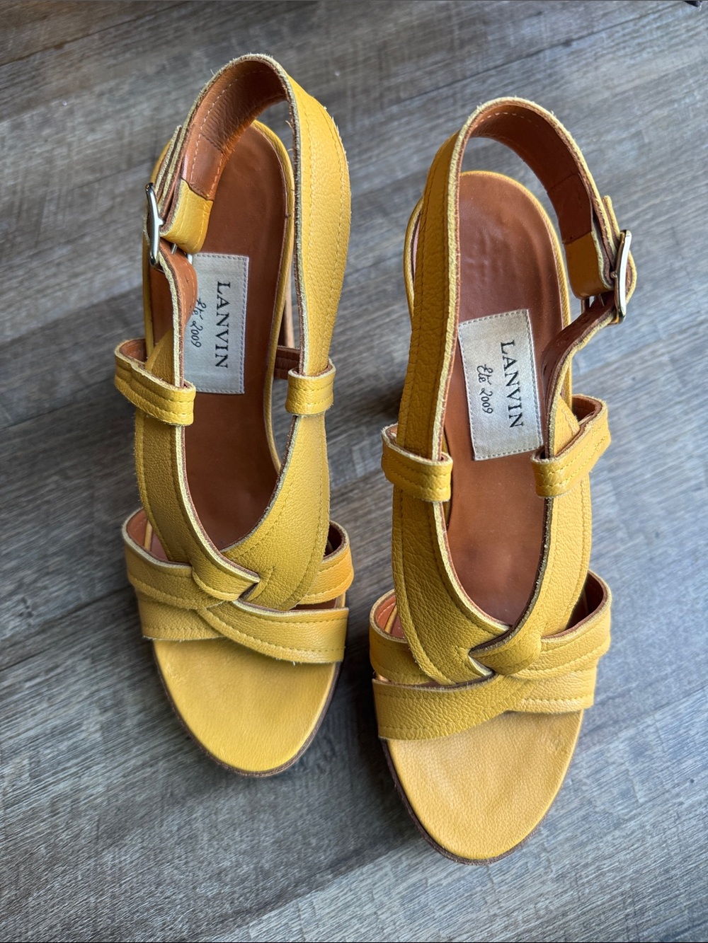 Lanvin Mustard Yellow Leather Crisscross Slingback Sandals
